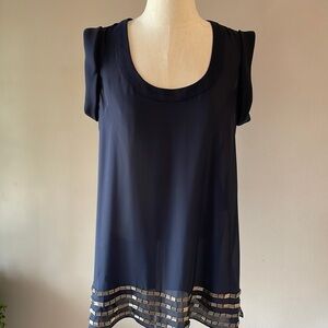 UK STYLE French Connection semi sheer tunic top sleeveless bugle beads bottom M